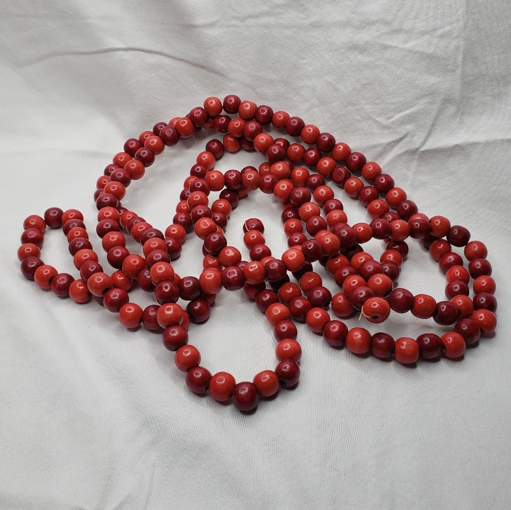 Three Festive Red Beaded Wood Cranberry Holiday Garland